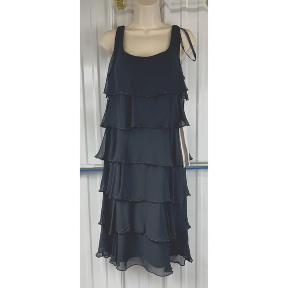 Patra Women's Black Sleeveless Cocktail Dress Size 10p Ruffles Party Cruise NWT - Picture 2 of 16